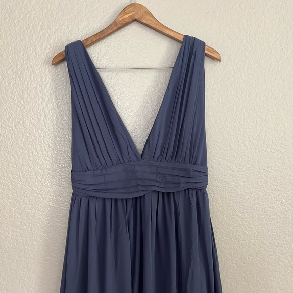 heavenly hues denim blue maxi dress Lulus Heavenly Hues Denim Blue Maxi Dress Size Small V Neck Long Gown Chiffon